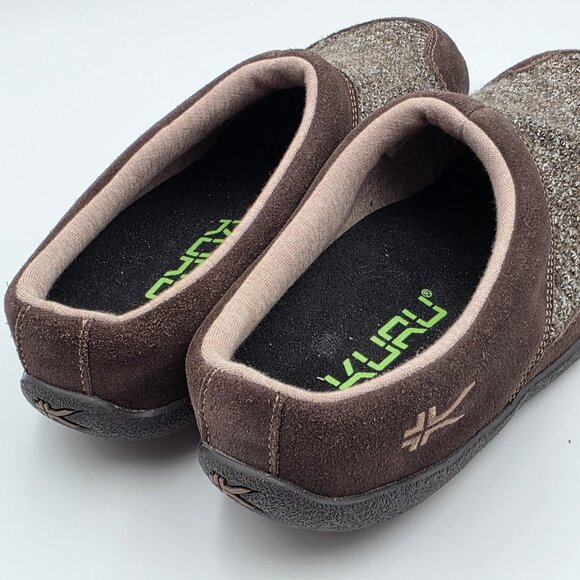 KURU Shoes Mens Size 8.5 Brown Knit Suede Slip On House Slippers Clogs Comfort - Picture 3 of 9